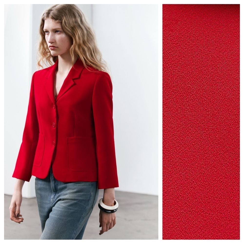 NWT. Zara ZW Collection Red Minimalist Fitted Blazer. Size M.